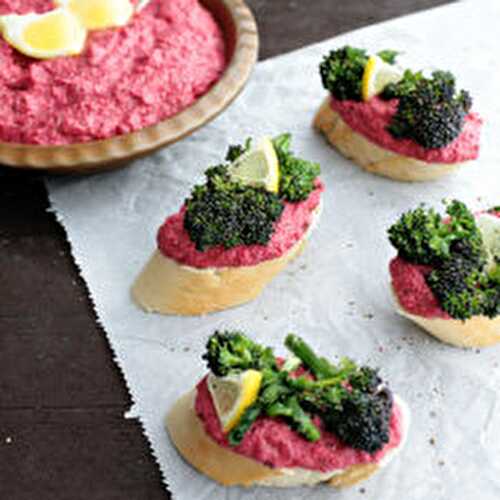 Beetroot Hummus and Broccolini Baguette Slices