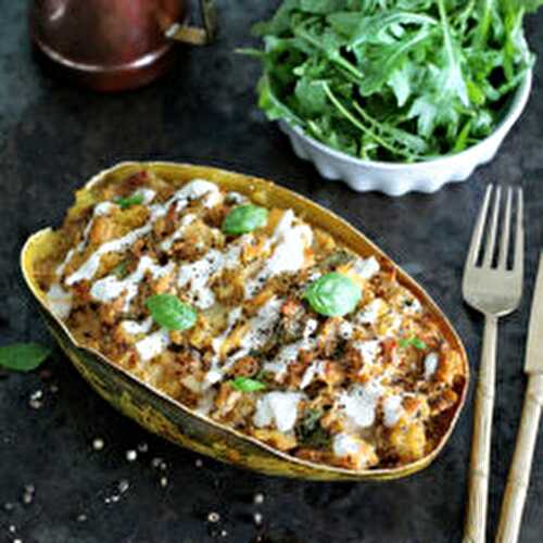 Baked Spaghetti Squash with Tempeh Ragout