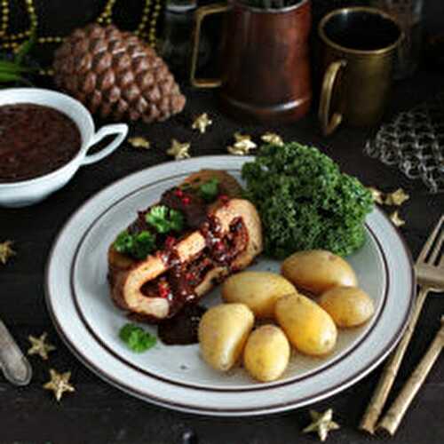 Mushroom and Chestnut Stuffed Seitan Roast with Gravy