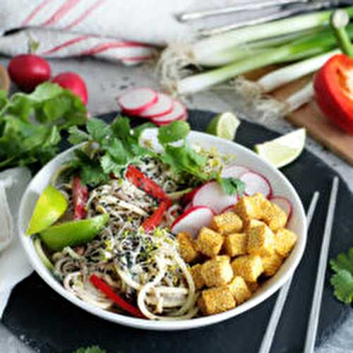 Soba Noodle Bowl w/ Crispy Tofu (Vegan + GF)