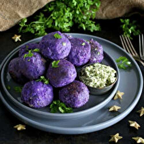 Cashew Cheese Stuffed Purple Potato Balls