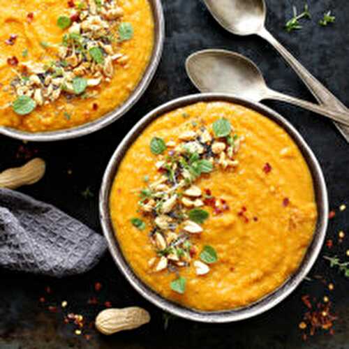 Roasted Carrot Soup with Lentils and Coconut
