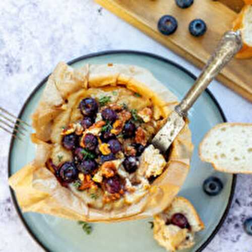 Vegan Baked Camembert w/ Blueberries and Walnuts