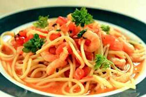 Tomato Concasse and Prawn Spaghetti