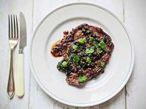 Steak with Black Olive Chimichurri