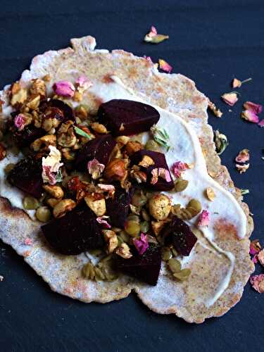 Beets, Tahini, Flatbread + Lentils