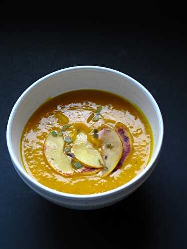 Buttercup squash soup with coconut, sage + quince