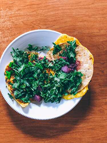 Lunchtime Basics: Quick Egg Flatbreads with Greens + Gold Spice Dressing