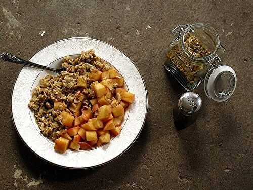 Toasted oat porridge with chamomile, walnuts + spiced apples
