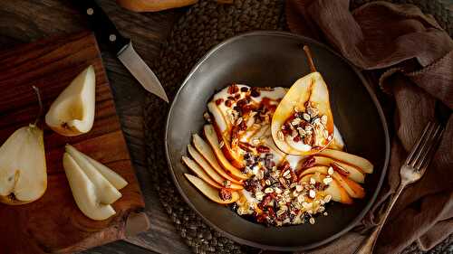 Vegan Breakfast Bowl with Yogurt and Pears