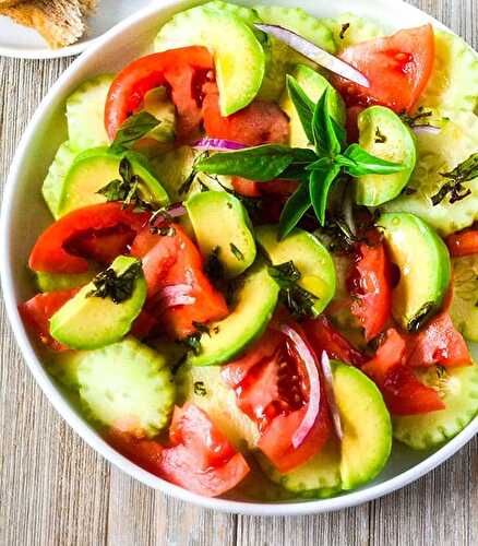 Cucumber Tomato and Avocado Salad - Healthier Steps