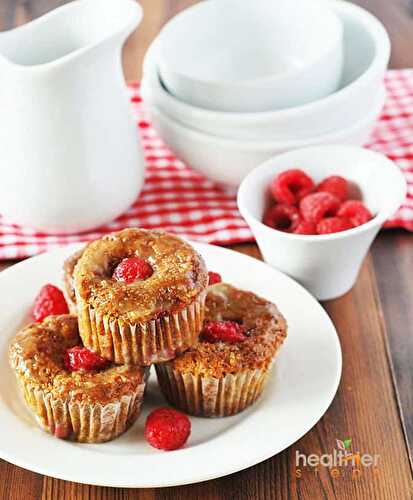 Glazed Raspberry Muffins (Gluten-Free,Vegan) - Healthier Steps