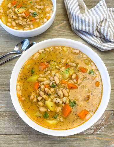 Vegan White Bean Soup - Healthier Steps