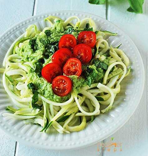 Zucchini Pasta with Avocado Dressing - Healthier Steps
