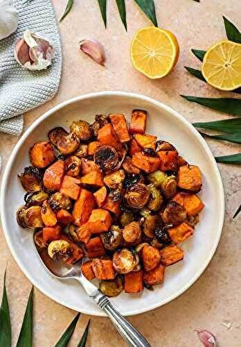 Maple Roasted Brussels Sprouts and Sweet Potatoes