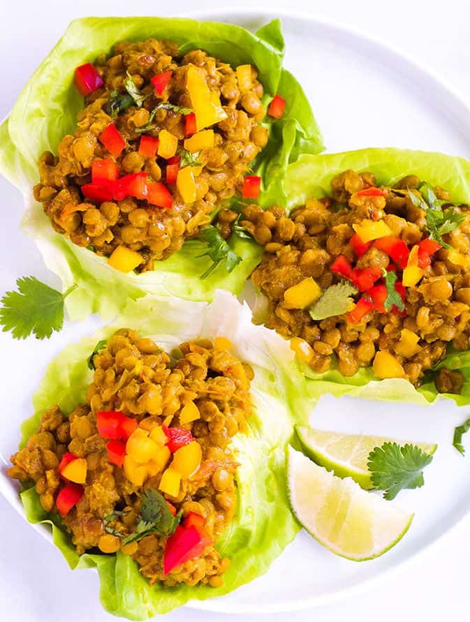 Vegan Lentil Curry Lettuce Cups