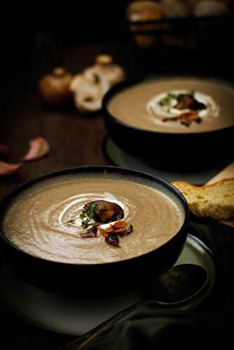 Creamy Mushroom Soup with Toasted Garlic