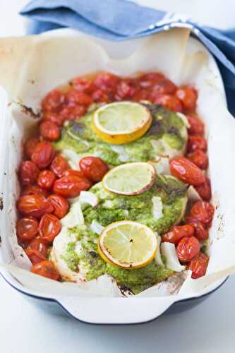 One Pan Arugula Pesto Chicken & Tomatoes