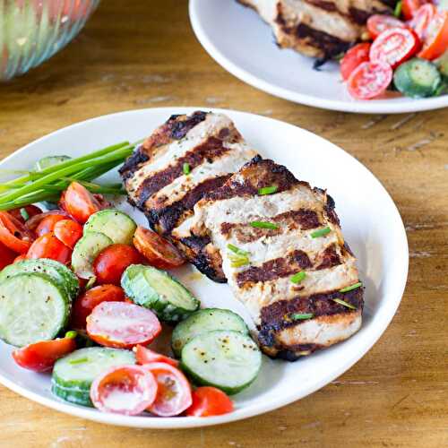 Grilled Ranch Pork Chops & Cucumber Tomato Salad