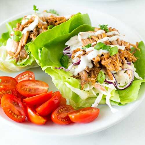 Barbecue Pulled Pork Lettuce Wraps with Healthy Coleslaw