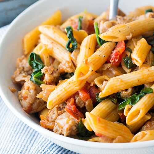 Five Ingredient Pasta with Sausage and Spinach