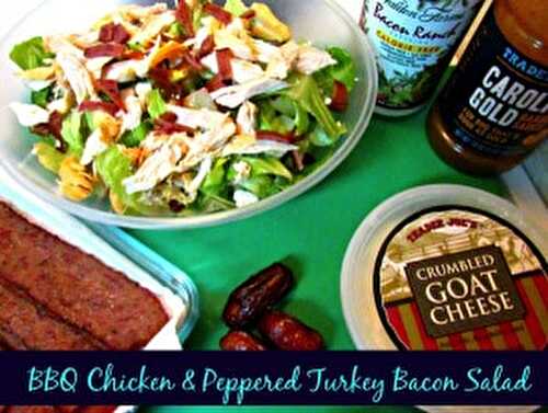 BBQ Chicken & Peppered Turkey Bacon Salad with Goat Cheese, Dates, and Skinny BBQ Bacon Ranch Dressing