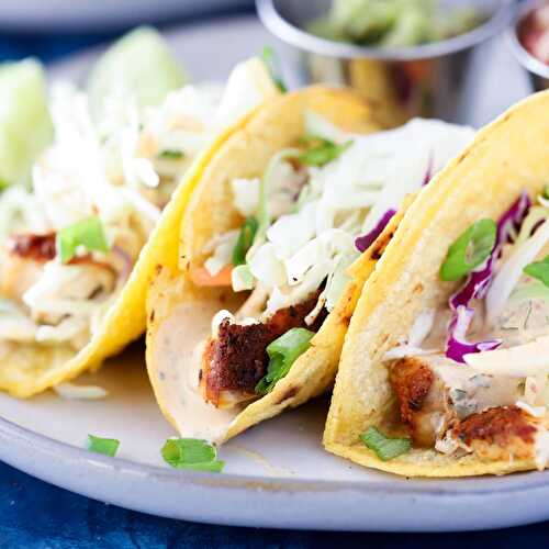 20 Minute Air Fryer Fish Tacos with Creamy Chipotle Slaw