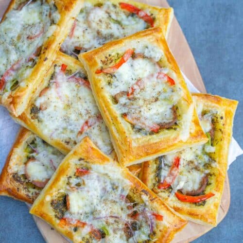 Cheesy Sausage Puff Pastry Squares