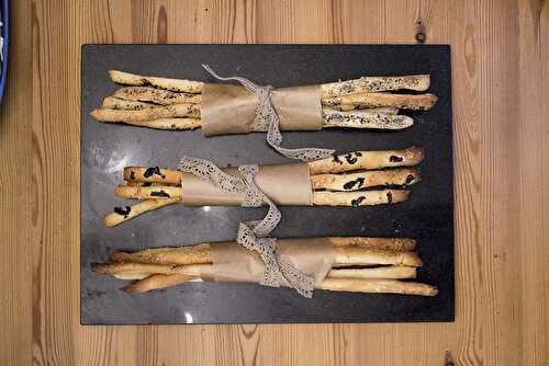 Grissini – flavoured with parmesan, olives or four seed mix