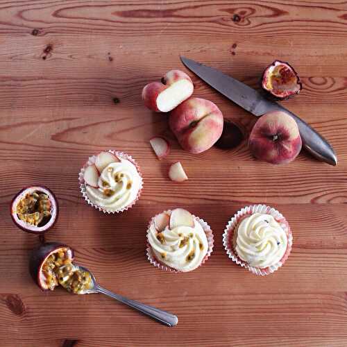 Saturn peach fairy cakes with passion fruit buttercream