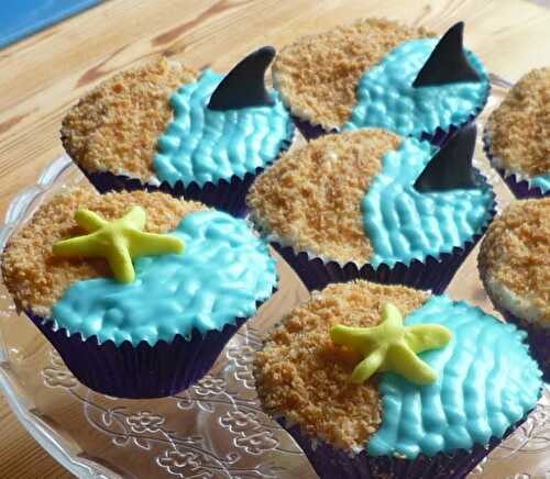Shark infested coconut cupcakes