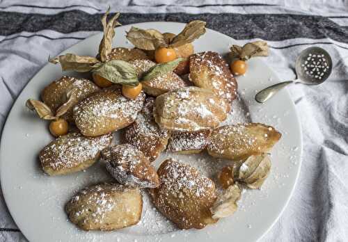 Toffee butterscotch madeleines with physalis