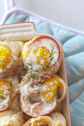 Baguette Breakfast Casserole Bake with Canadian Bacon, Eggs & Cheese