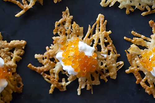 Parmesan Crisps with Caviar and Crème Fraîche