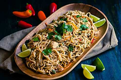 Spicy Peanut Chicken Udon Noodle Salad