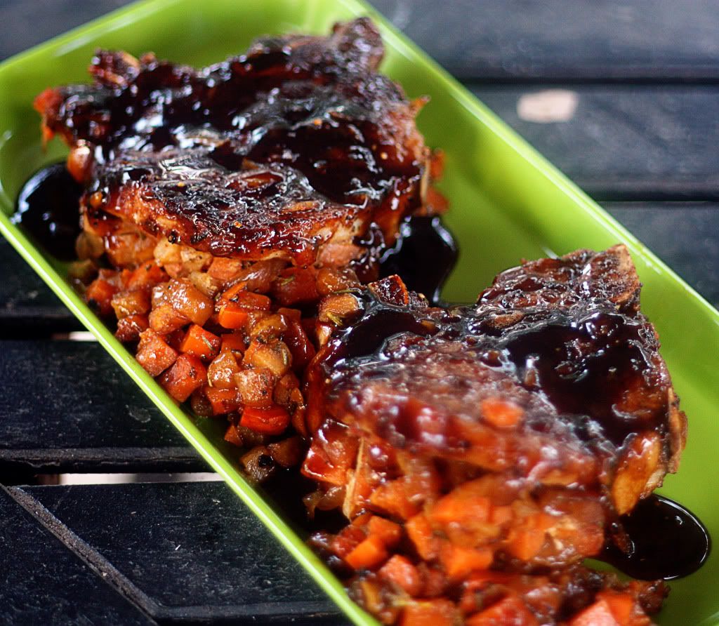 Sweet Potato and Apple Stuffed Pork Chops with Balsamic Orange Glaze