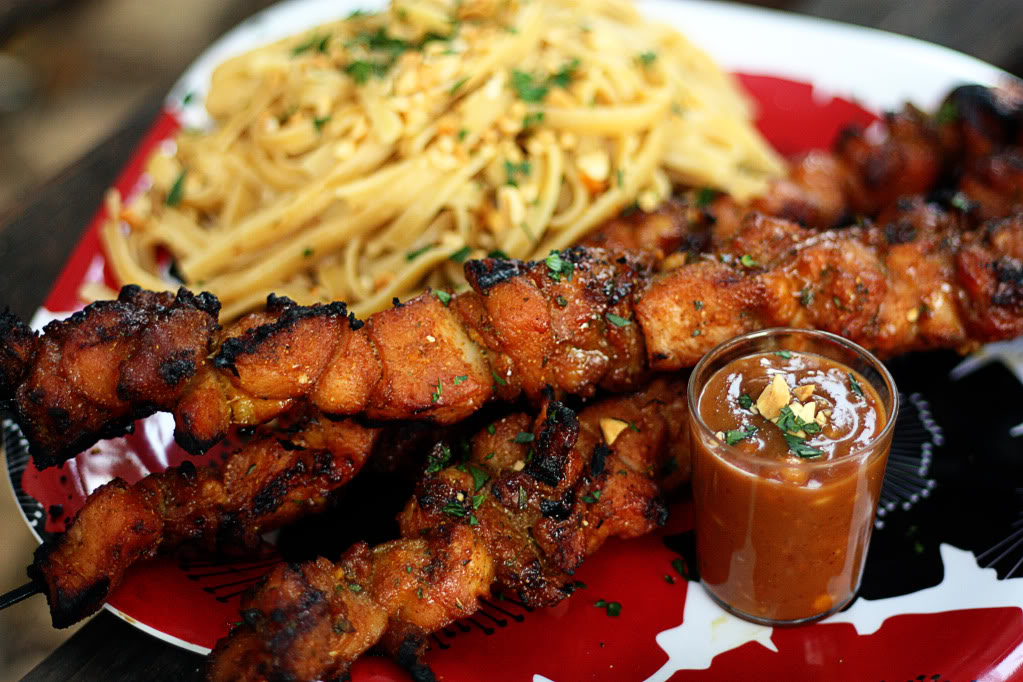 Thai Chicken Satay, Peanut Sesame Noodles and Peanut Sauce