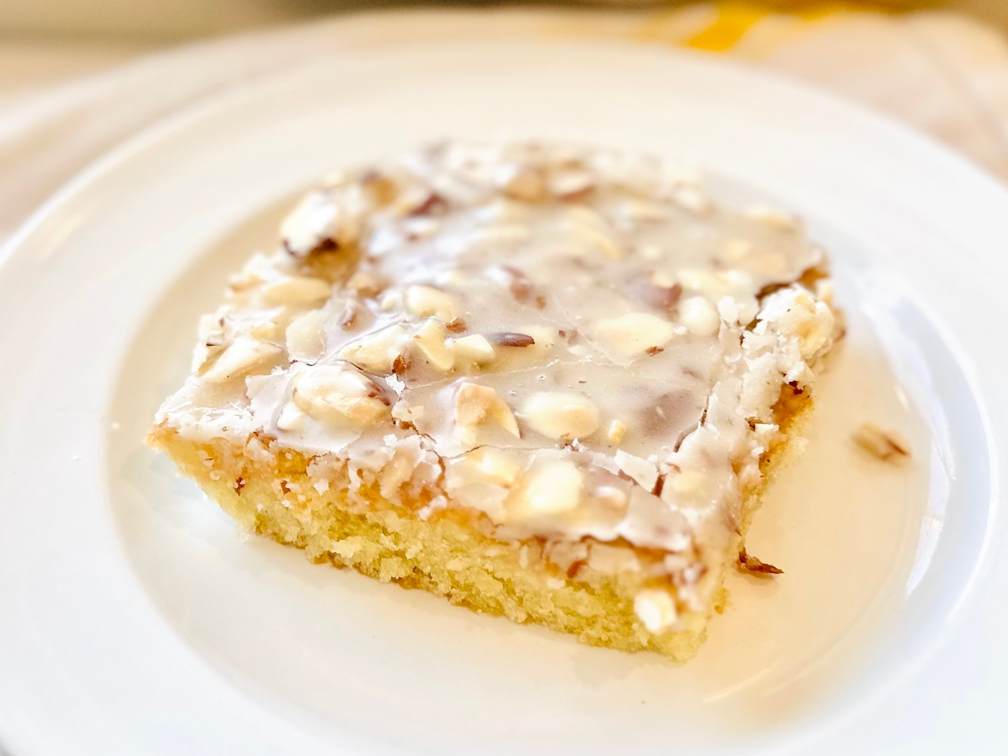 White Texas Sheet Cake with Vanilla Almond Frosting