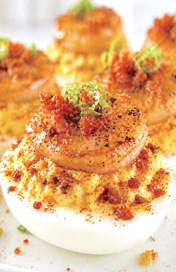Cajun Shrimp Deviled Eggs with Bacon