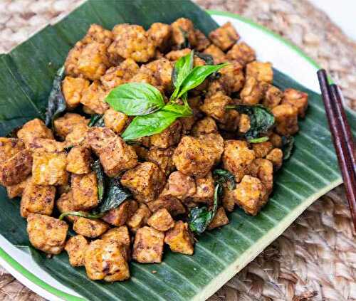 Super Easy Five-Spice Tempeh Popcorn with Basil
