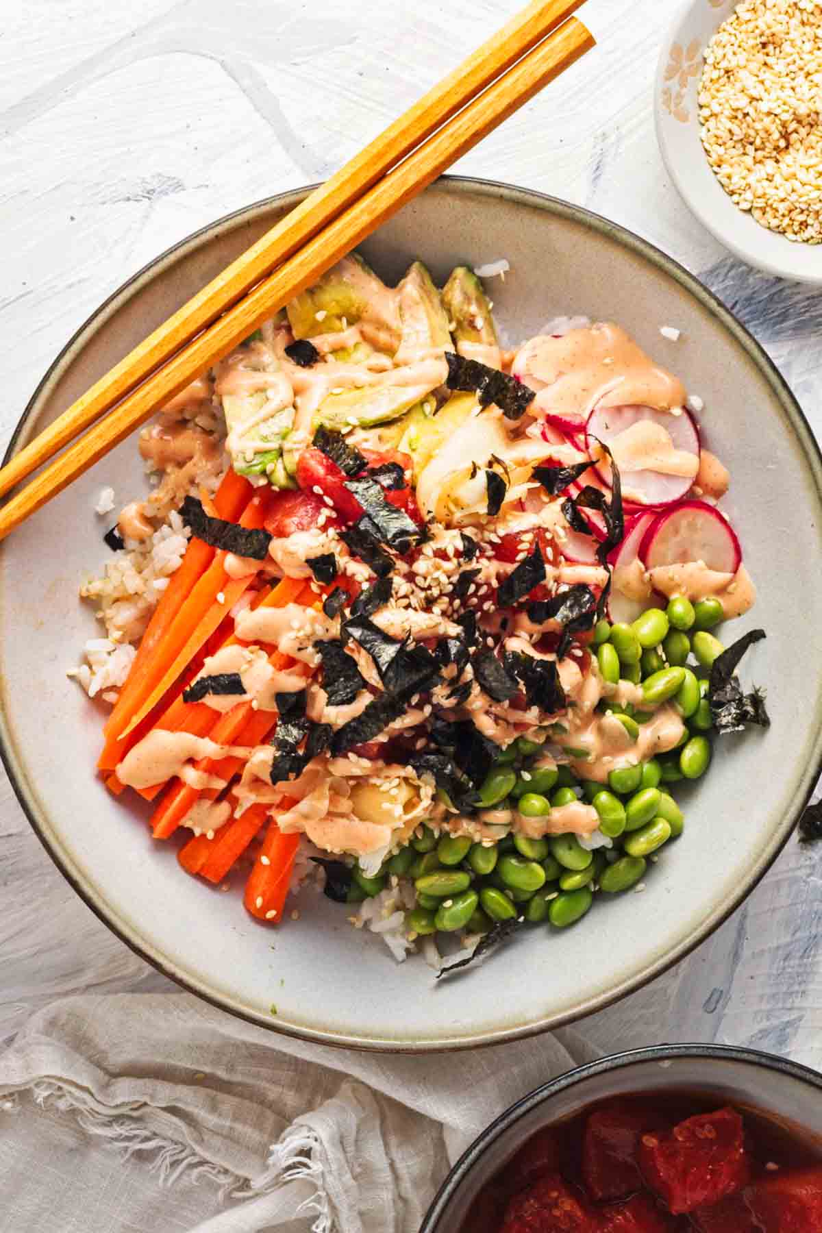 Watermelon Poke Salad (Vegan Tuna Rice Bowls)