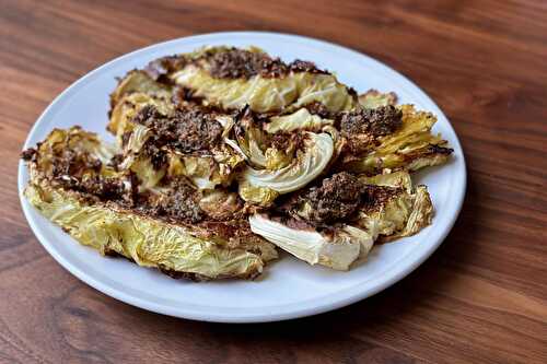 Roasted cabbage with olive tapenade