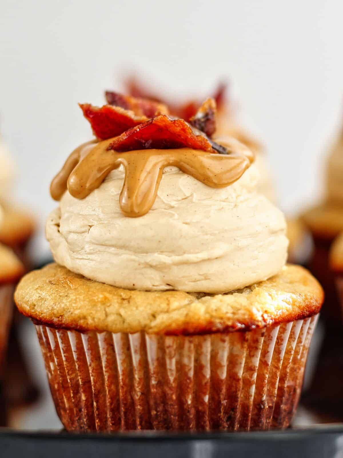 Gluten Free Banana Cupcakes with Peanut Butter and Candied Bacon