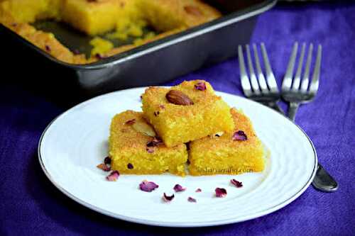 Mango Basbousa ~ Arabic Style Baked Semolina Dessert
