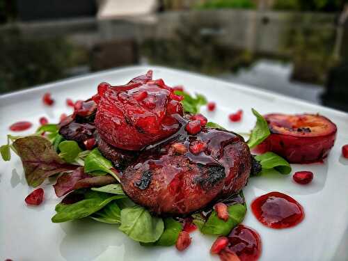 BBQ Pigeon Breast, Caramelised Plums and Plum Sauce