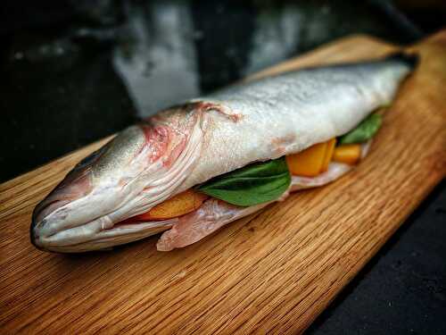 Salt-baked Sea Bass with Peach and Basil