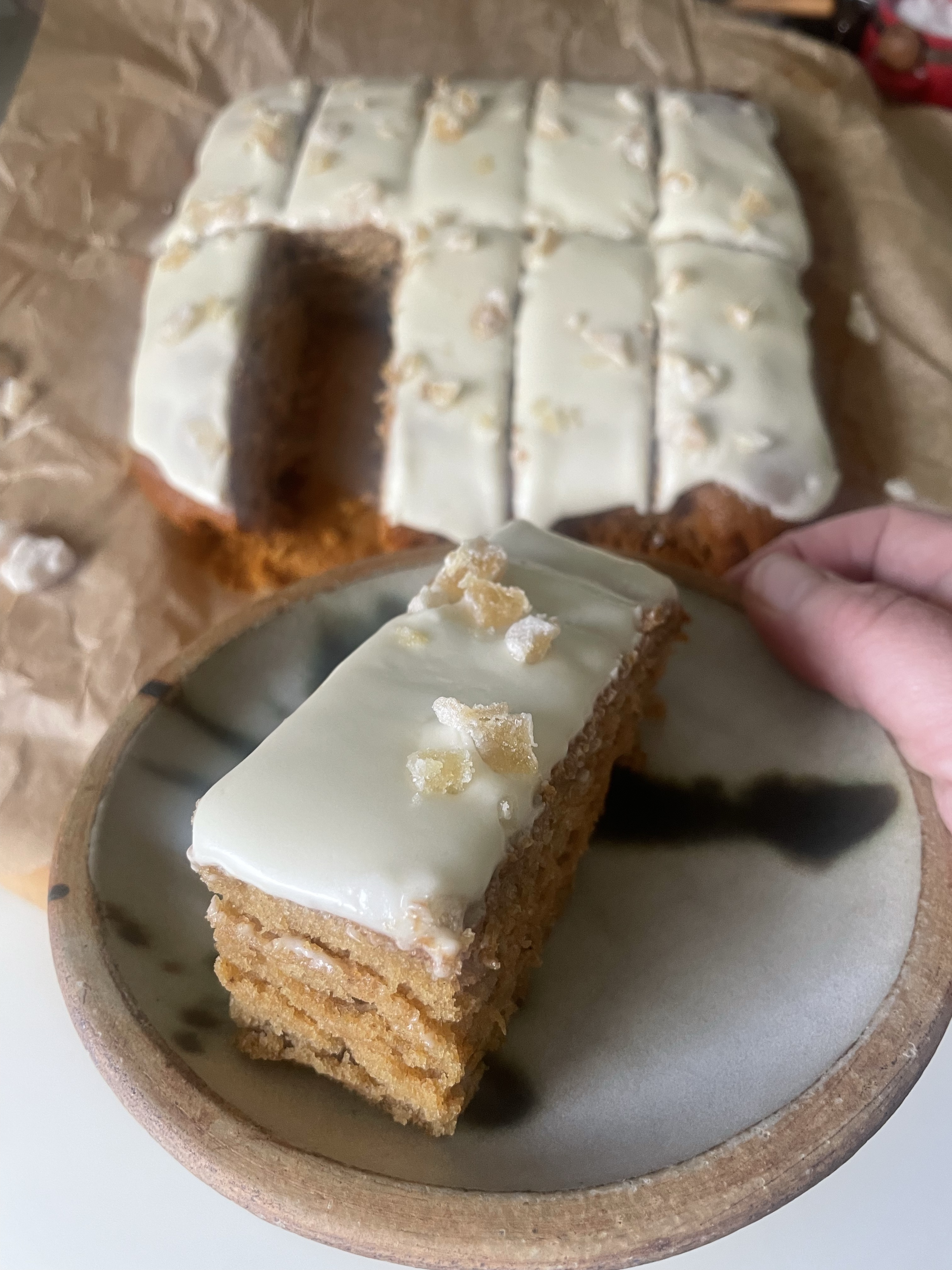 Sticky Ginger Traybake with Lemon Cream Cheese Icing