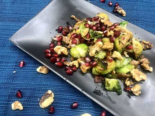 Brussels Sprouts Cooked in Bacon Fat with Walnuts and Pomegranate