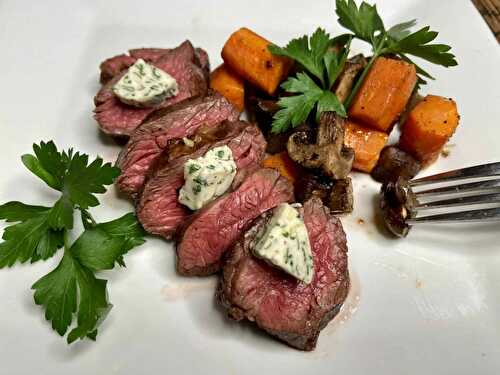Sheet Pan Dinner: Hanger Steak with Mushrooms and Carrots