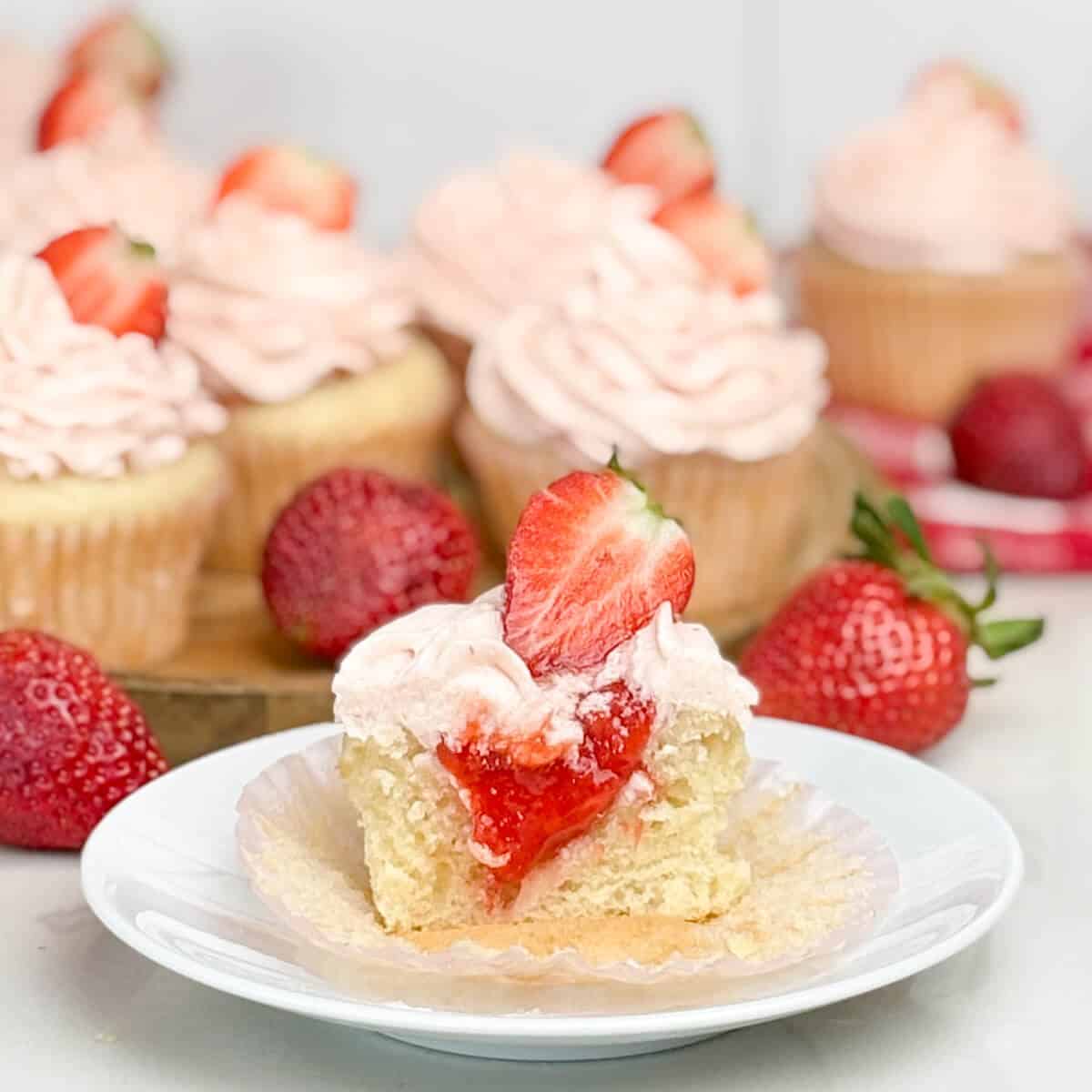 Strawberry Filled Cupcakes with Strawberry Buttercream Frosting